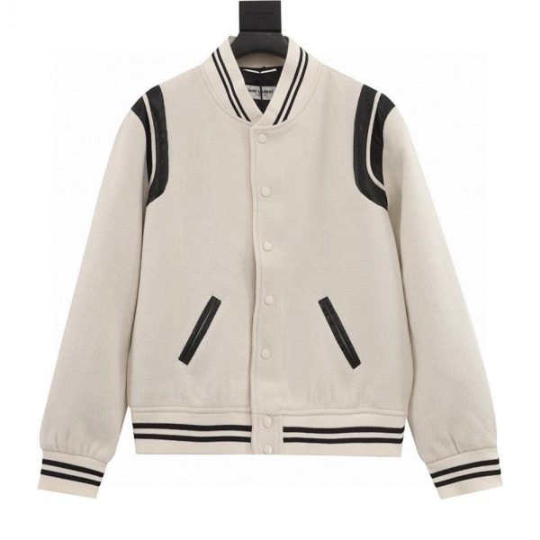 designer,replica,clothing,fake,1:1,lv,luxury,high quality Saint Laurent Paris White Baseball Collar Jacket (76AA)