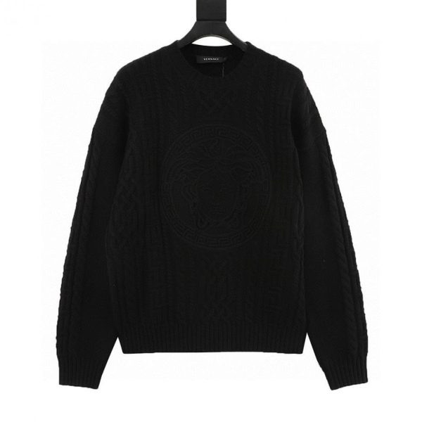 designer,replica,clothing,fake,1:1,lv,luxury,high quality VERSACE Cable Knit Jacquard Embroidered Crew Neck Sweater (E40A)