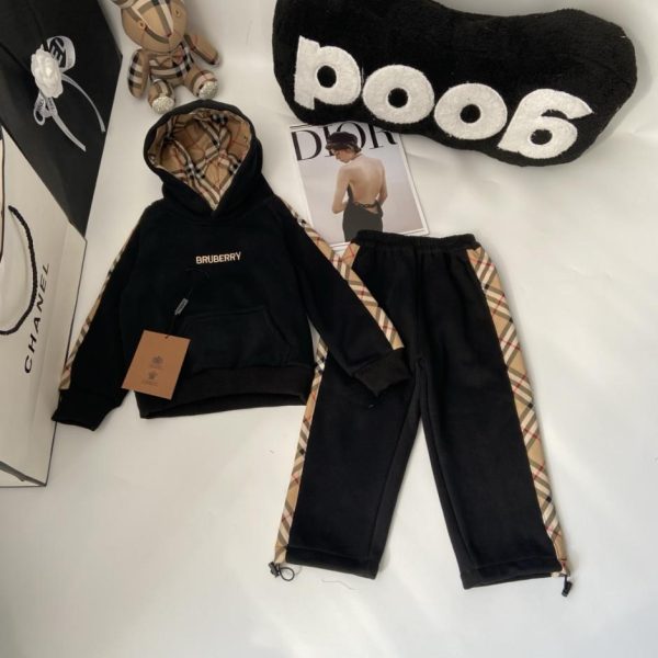 designer,replica,clothing,fake,1:1,lv,luxury,high quality Burberry children’s premium cotton embroidered hoodie and plaid sweatpants 2-piece set (F3QJG)