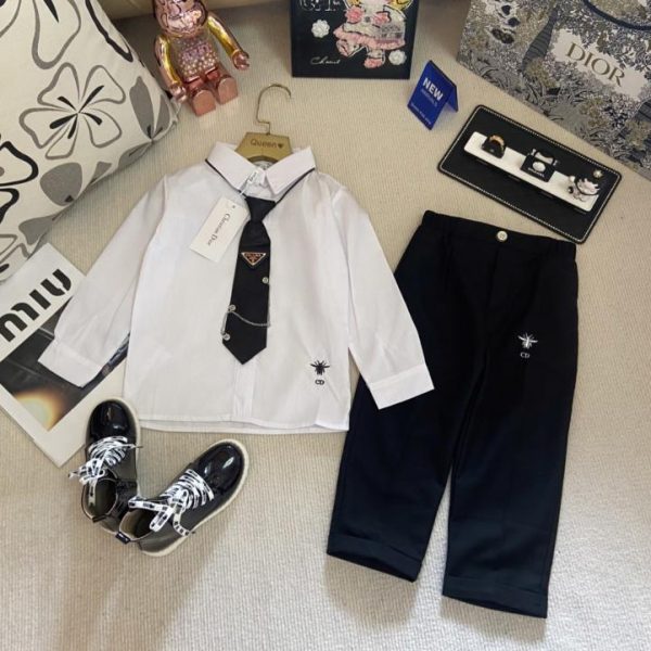 designer,replica,clothing,fake,1:1,lv,luxury,high quality Dior streetwear boy’s long-sleeved shirt and dress pants two-piece suit (1BCNN)
