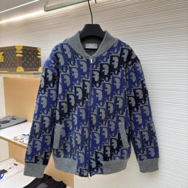 designer,replica,clothing,fake,1:1,lv,luxury,high quality Dior Wool Print Ribbed Zip-Up Long-Sleeve Jacket (OQDZ6)