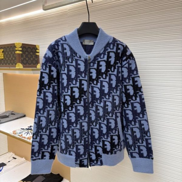 designer,replica,clothing,fake,1:1,lv,luxury,high quality Dior Wool Print Ribbed Zip-Up Long-Sleeve Jacket (B2Y9J)