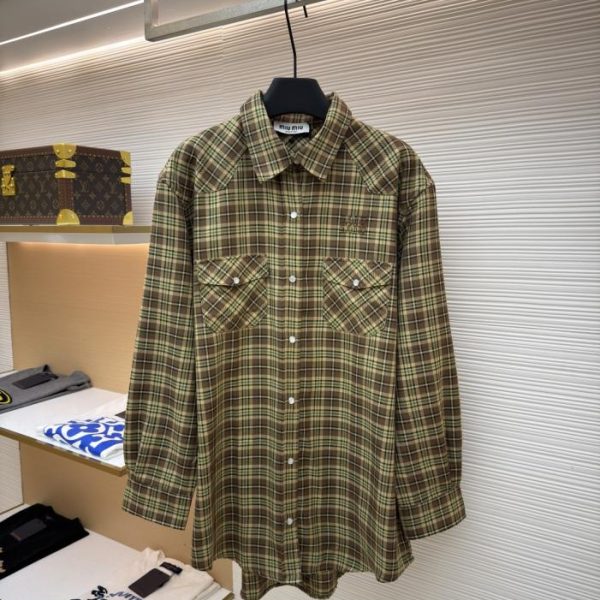 designer,replica,clothing,fake,1:1,lv,luxury,high quality MIU MIU single-breasted collared long-sleeved plaid shirt (O4NOK)