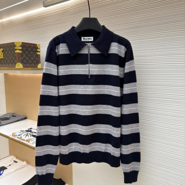 designer,replica,clothing,fake,1:1,lv,luxury,high quality MIUMIU Atheneum Flash Sale Striped Long-Sleeve Polo Shirt (7X6BT)