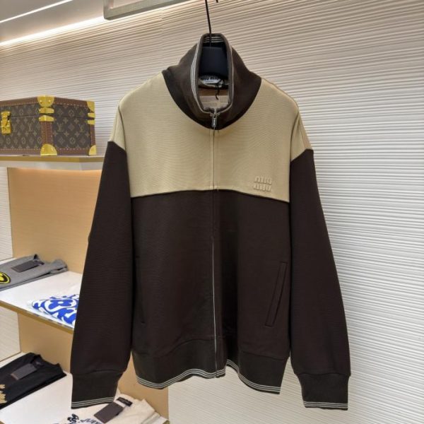 designer,replica,clothing,fake,1:1,lv,luxury,high quality MIUMIU Embroidered Logo Zip-Up Jacket (KR6EH)