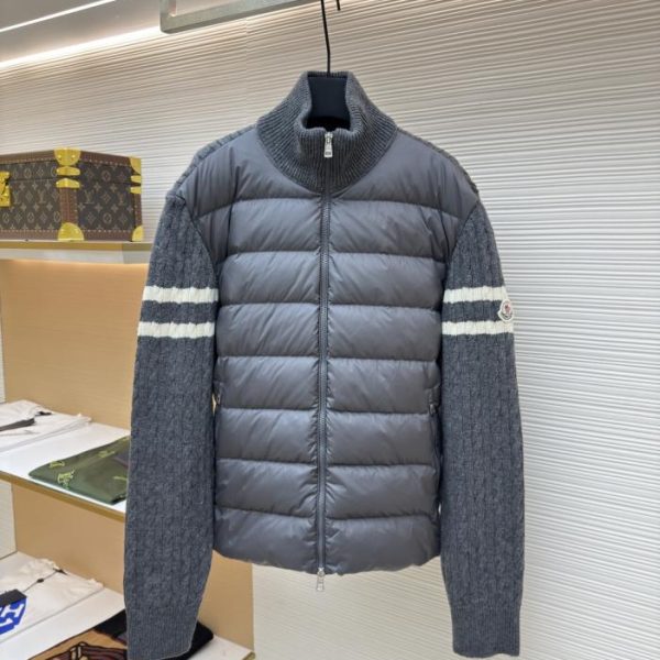 designer,replica,clothing,fake,1:1,lv,luxury,high quality Moncler striped stand-up collar zip-up long-sleeved down jacket (TA9VX)