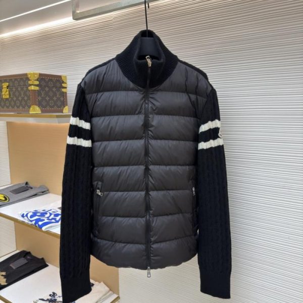 designer,replica,clothing,fake,1:1,lv,luxury,high quality Moncler striped stand-up collar zip-up long-sleeved down jacket (1AI4S)