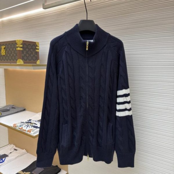 designer,replica,clothing,fake,1:1,lv,luxury,high quality THOM BROWNE Cable Knit Jacquard Zipper Sweater (Y03Z1)