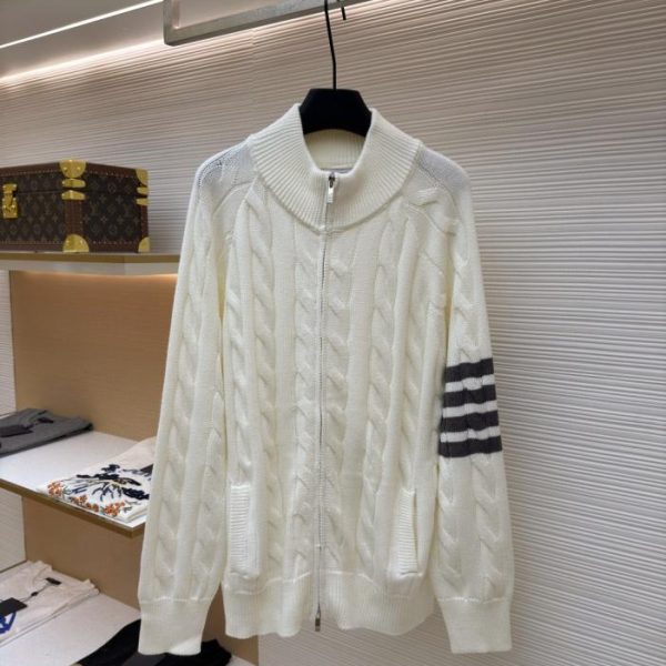 designer,replica,clothing,fake,1:1,lv,luxury,high quality THOM BROWNE Cable Knit Jacquard Zipper Sweater (EROJY)