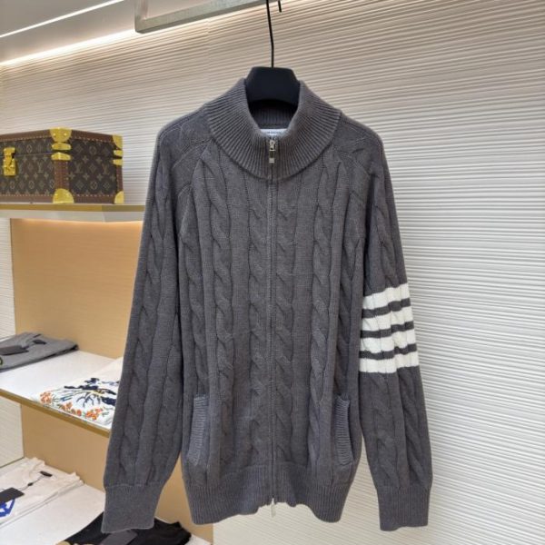 designer,replica,clothing,fake,1:1,lv,luxury,high quality THOM BROWNE Cable Knit Jacquard Zipper Sweater (5FXEW)
