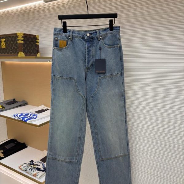 designer,replica,clothing,fake,1:1,lv,luxury,high quality LOUIS VUITTON Distressed Washed Blue Denim Jeans (J031J)