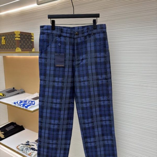 designer,replica,clothing,fake,1:1,lv,luxury,high quality LOUIS VUITTON plaid denim cargo pants (23TLK)
