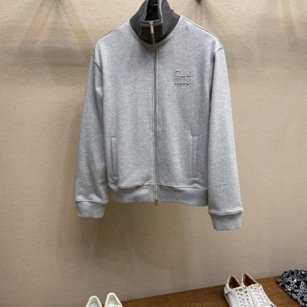 designer,replica,clothing,fake,1:1,lv,luxury,high quality Miu Miu Fall/Winter Grey Zip-Up Sweatshirt (9U6ZM)