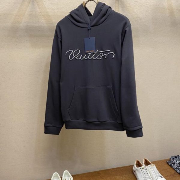 designer,replica,clothing,fake,1:1,lv,luxury,high quality Louis Vuitton logo beaded cotton hoodie (JKQ8I)