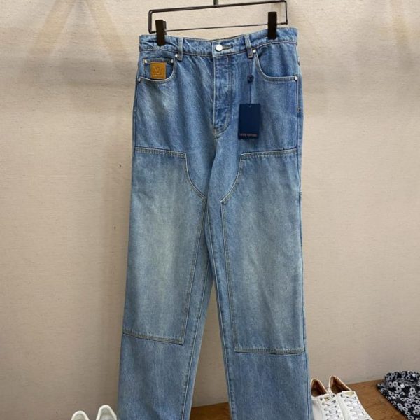 designer,replica,clothing,fake,1:1,lv,luxury,high quality Louis Vuitton distressed washed blue denim jeans (8NC79)
