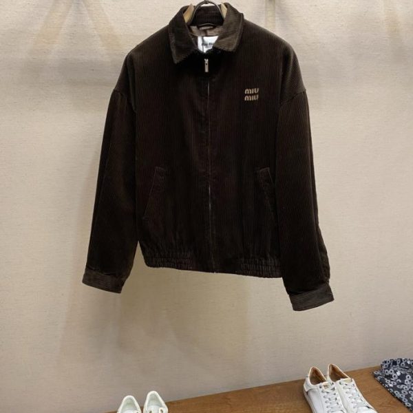 designer,replica,clothing,fake,1:1,lv,luxury,high quality Miu Miu Corduroy Jacket with Embroidered Lettering (KJ2LW)