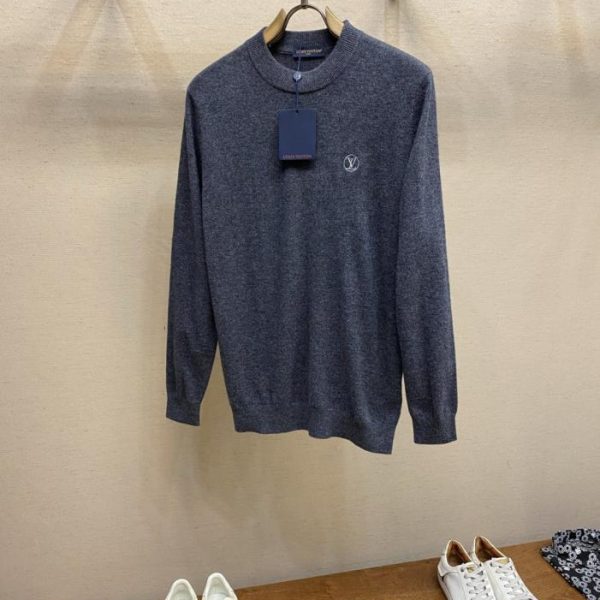 designer,replica,clothing,fake,1:1,lv,luxury,high quality Louis Vuitton 100% Wool Blue-Grey Embroidered Sweater (27HTT)