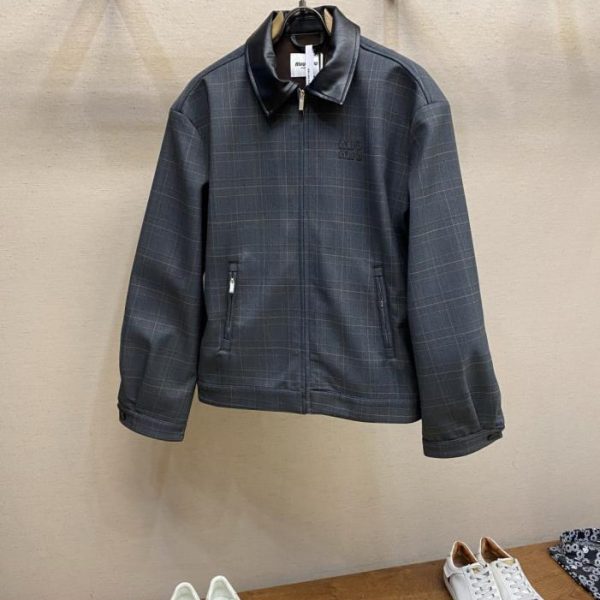 designer,replica,clothing,fake,1:1,lv,luxury,high quality Miu Miu Long-Sleeved Jacket with Lapel Plaid Letter Embroidery (6MQE5)
