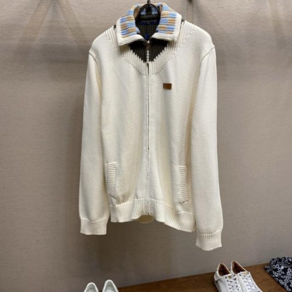 designer,replica,clothing,fake,1:1,lv,luxury,high quality LV Color-blocked Collar Knit Zip-Up Cardigan (NZS00)