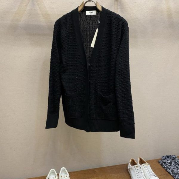 designer,replica,clothing,fake,1:1,lv,luxury,high quality Fendi Gypsy Jacquard V-neck Cardigan Long-sleeved Sweater (E89VE)