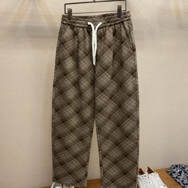 designer,replica,clothing,fake,1:1,lv,luxury,high quality BV Extra Thick Fleece-Lined Custom Warm Brown Plaid Jeans (R2UMX)