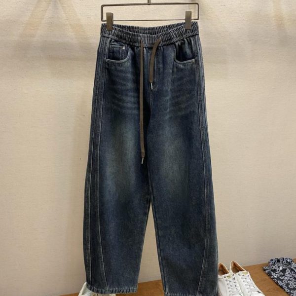 designer,replica,clothing,fake,1:1,lv,luxury,high quality BV Deep Wash Ink Blue Fleece-Lined Wide-Leg Jeans (CYJTA)