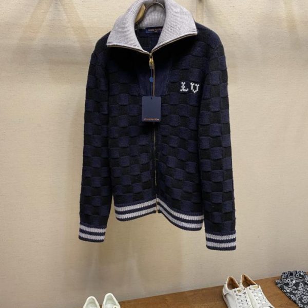 designer,replica,clothing,fake,1:1,lv,luxury,high quality LV Damier Wool Zip-Up Cardigan (2FXE5)