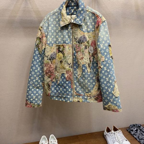 designer,replica,clothing,fake,1:1,lv,luxury,high quality LV Vintage Rose Floral Appliqué Monogram Denim Jacket (714GK)