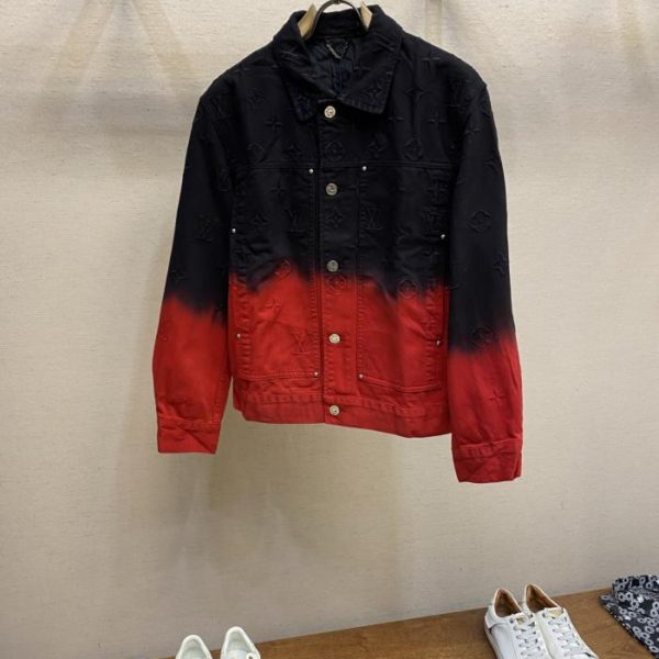 designer,replica,clothing,fake,1:1,lv,luxury,high quality LV heavy embroidery black and red color-blocked denim jacket (43797)