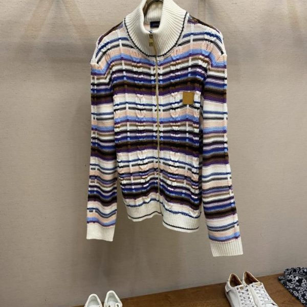 designer,replica,clothing,fake,1:1,lv,luxury,high quality Louis Vuitton Colorful Striped Zip-Up Cardigan (QEEJ3)