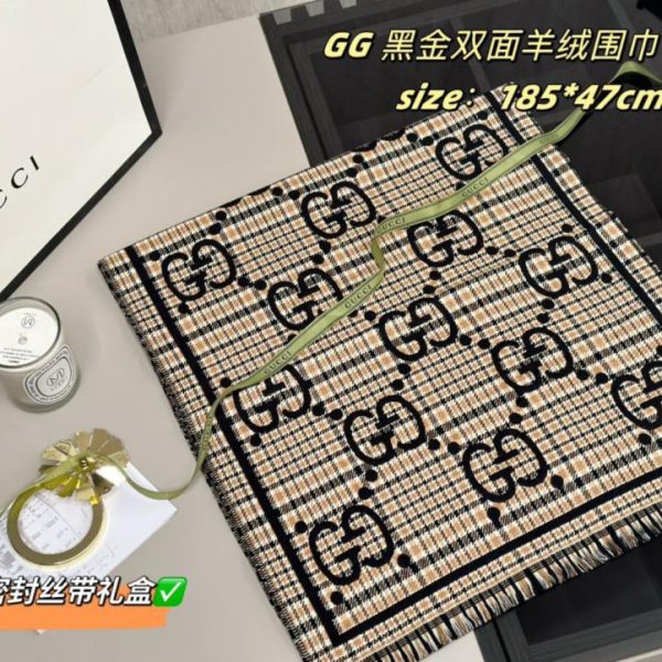 designer,replica,clothing,fake,1:1,lv,luxury,high quality Gucci’s hot new scarf in black and gold plaid (9E5D9)