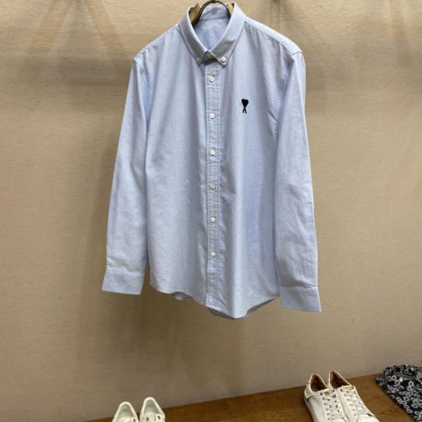 designer,replica,clothing,fake,1:1,lv,luxury,high quality AMI logo detail Oxford shirt (4A2TK)