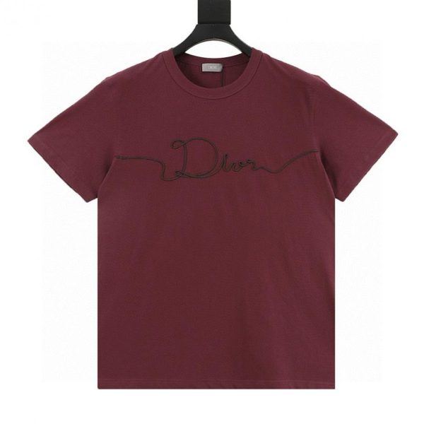 designer,replica,clothing,fake,1:1,lv,luxury,high quality Dior RIBBON Tricolor Signature Embroidered Short-Sleeve T-Shirt (6A46)
