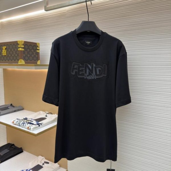 designer,replica,clothing,fake,1:1,lv,luxury,high quality Fendi appliqué embroidered rhinestone logo short-sleeved shirt (1L08M)