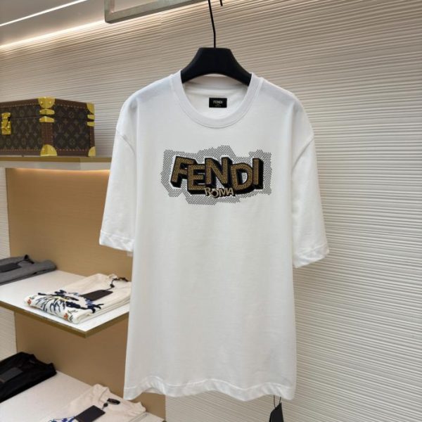 designer,replica,clothing,fake,1:1,lv,luxury,high quality Fendi appliqué embroidered rhinestone logo short-sleeved shirt (KVK8R)