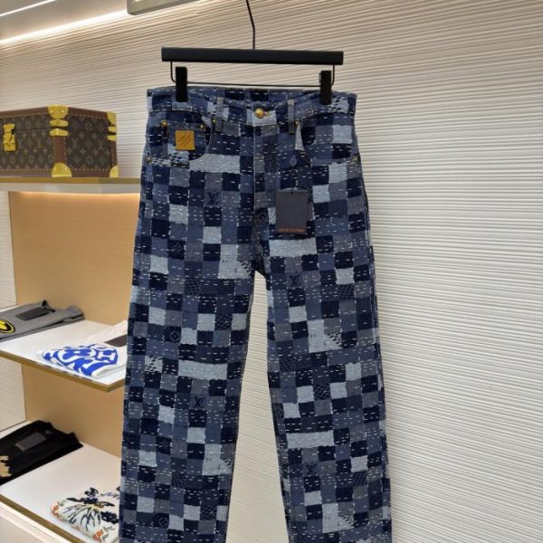 designer,replica,clothing,fake,1:1,lv,luxury,high quality LOUIS VUITTON Nigo collaboration jacquard checkered denim trousers (O9J6A)