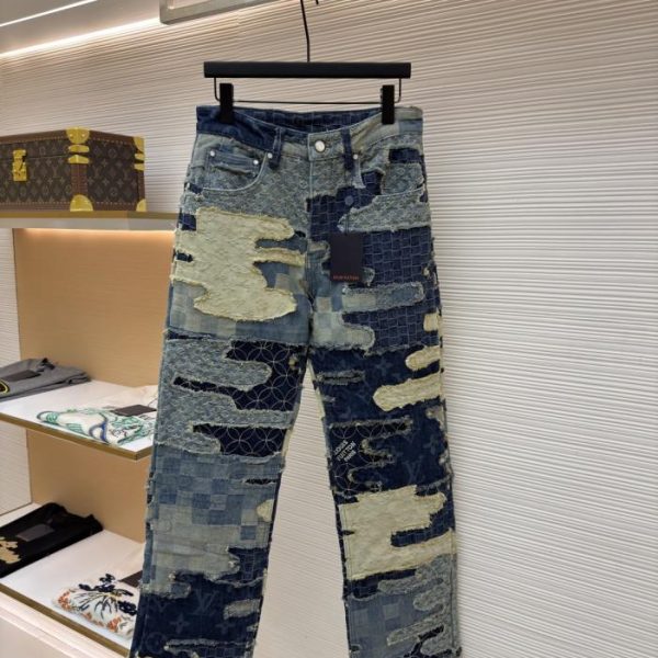 designer,replica,clothing,fake,1:1,lv,luxury,high quality LOUIS VUITTON Jacquard Heavy-Duty Patchwork Distressed Jeans (5LG8V)