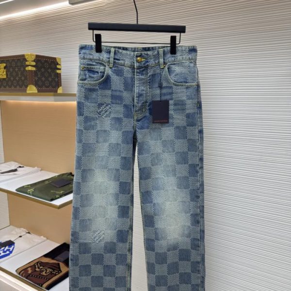 designer,replica,clothing,fake,1:1,lv,luxury,high quality LOUIS VUITTON Wide-Leg Checkered Jeans (3TOME)