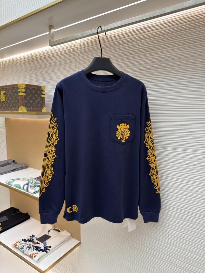 designer,replica,clothing,fake,1:1,lv,luxury,high quality Chrome Hearts Navy Blue Long-Sleeve T-Shirt with Yellow Vine and Sword Design on the Back, Item No. 1683018-A60(RV3LG) designer,replica,clothing,fake,1:1,lv,luxury,high quality Chrome Hearts Navy Blue Long-Sleeve T-Shirt with Yellow Vine and Sword Design on the Back, Item No. 1683018-A60(RV3LG)