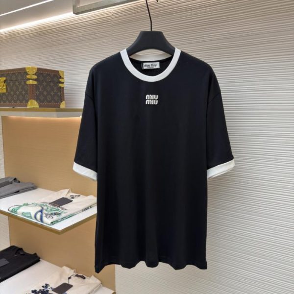designer,replica,clothing,fake,1:1,lv,luxury,high quality MIU MIU Embroidered Logo Short-Sleeve T-Shirt, Item No. 1683182-X85(R60YN)