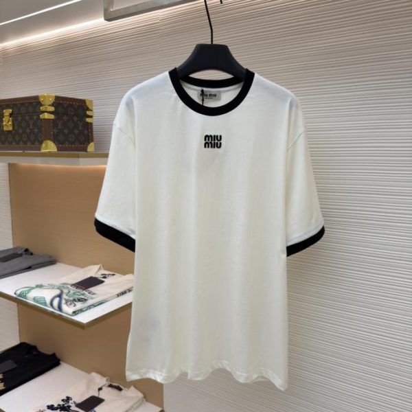 designer,replica,clothing,fake,1:1,lv,luxury,high quality MIU MIU Embroidered Logo Short-Sleeve T-Shirt, Item No. 1683183-X85(NF9LG)