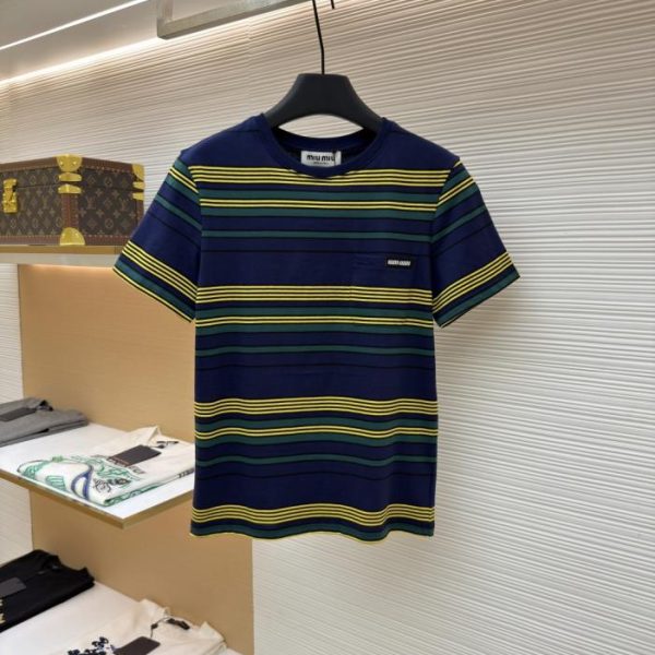 designer,replica,clothing,fake,1:1,lv,luxury,high quality MIUMIU Automne Series Striped Knit Crew Neck Short-Sleeve Top [Women’s] Item No. 1683069-A10(3B1A3)