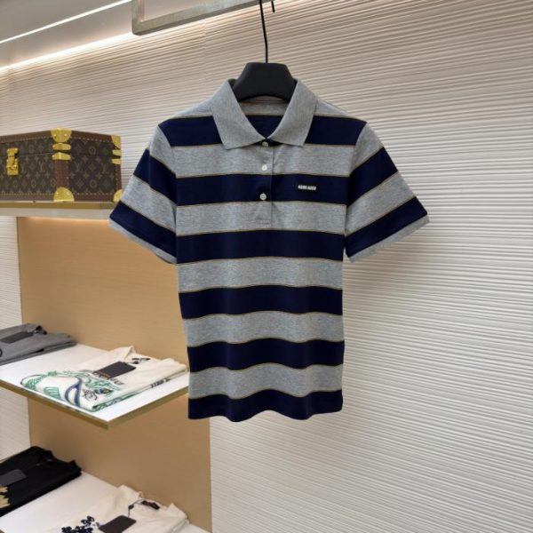 designer,replica,clothing,fake,1:1,lv,luxury,high quality MIUMIU Striped Knit Polo Shirt [Women’s] Item No. 1683041-A05(04IAS)