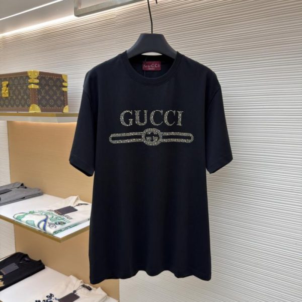 designer,replica,clothing,fake,1:1,lv,luxury,high quality Gucci Rhinestone Logo Short-Sleeve T-Shirt, Item No. 1683213-(RJD0L)