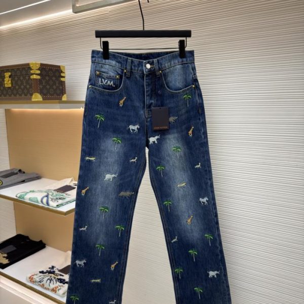 designer,replica,clothing,fake,1:1,lv,luxury,high quality LOUIS VUITTON All-over Animal and Plant Embroidery Denim Jeans, Item No. 1683058-C10(EIJC7)