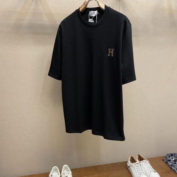 designer,replica,clothing,fake,1:1,lv,luxury,high quality Hamers Genuine Leather Patch Cotton Crew Neck Short Sleeve T-Shirt (3C2NL)