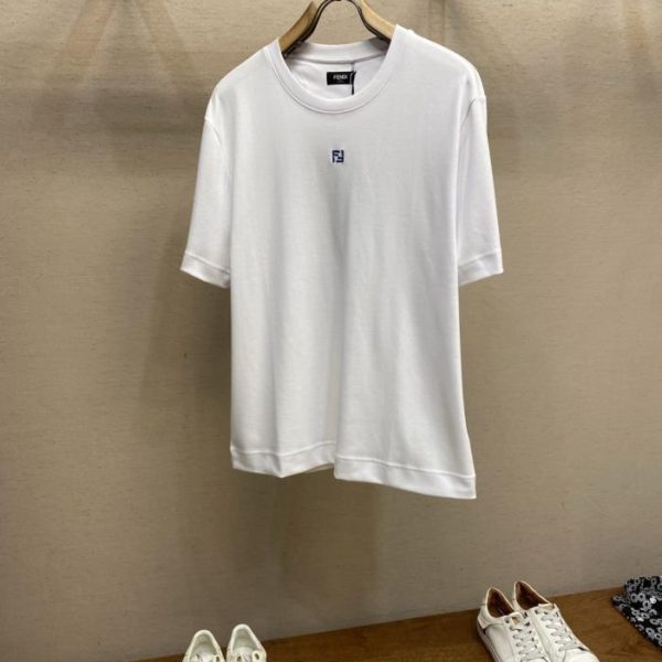 designer,replica,clothing,fake,1:1,lv,luxury,high quality Fendi FD rice grain embroidered crew neck short-sleeved shirt is available in white and black (BQIGZ).