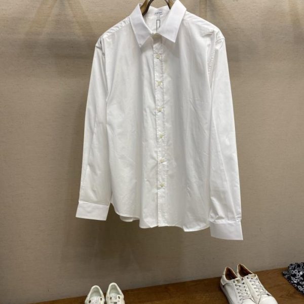 designer,replica,clothing,fake,1:1,lv,luxury,high quality Loewe solid color, single-breasted, embroidered cotton long-sleeved shirt with a turn-down collar (VBTKV)