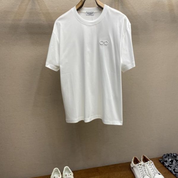 designer,replica,clothing,fake,1:1,lv,luxury,high quality Ferragam Classic Logo Embroidered Short-Sleeve T-Shirt for Couples (7RWDC)