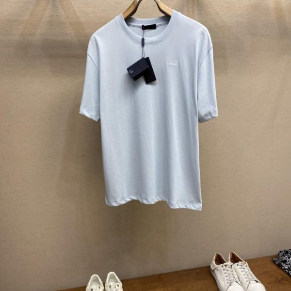 designer,replica,clothing,fake,1:1,lv,luxury,high quality Prada embroidered small letter four-color pure cotton short-sleeved T-shirt (OBIQ7)